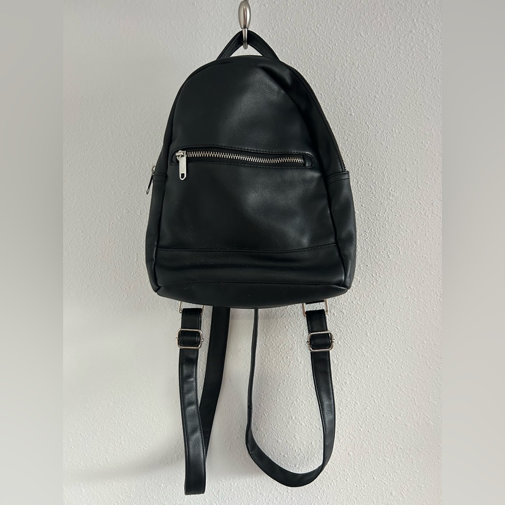 wild fable Black Faux Leather Mini Backpack